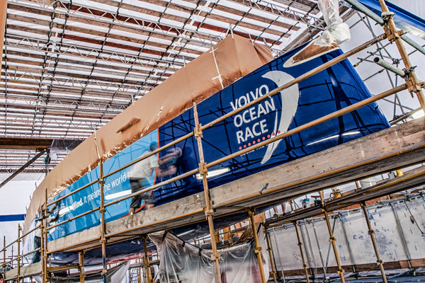 August 4, 2014. Team Vestas Wind being finished in Greenmarine